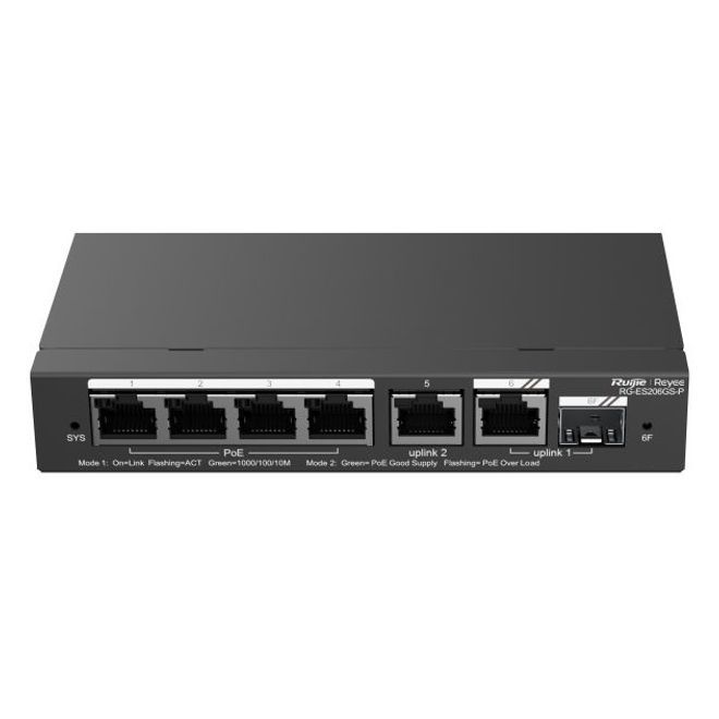 Ruijie Reyee RG-ES206GS-P 6 Port Gigabit Cloud Yönetilebilir PoE+ Switch 4 Port PoE+ 54W 1GE Combo