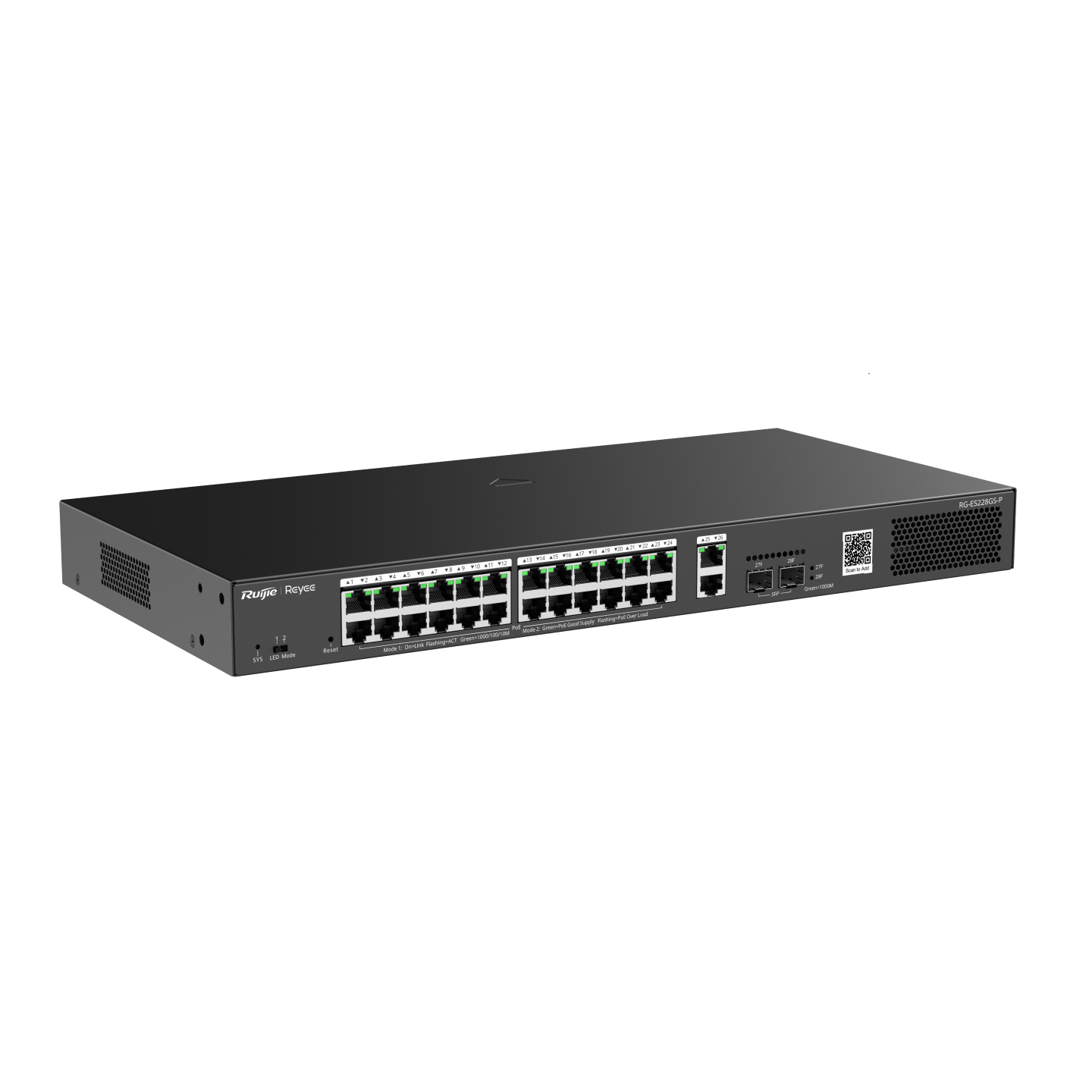 Reyee RG-ES228GS-P 28 Portlu, 10/100/1000 Gigabit,Yönetilebilir Sw itch, 2 SF P, 2 Gigabit RJ45 Uplink, 24Port PoE+ (370W