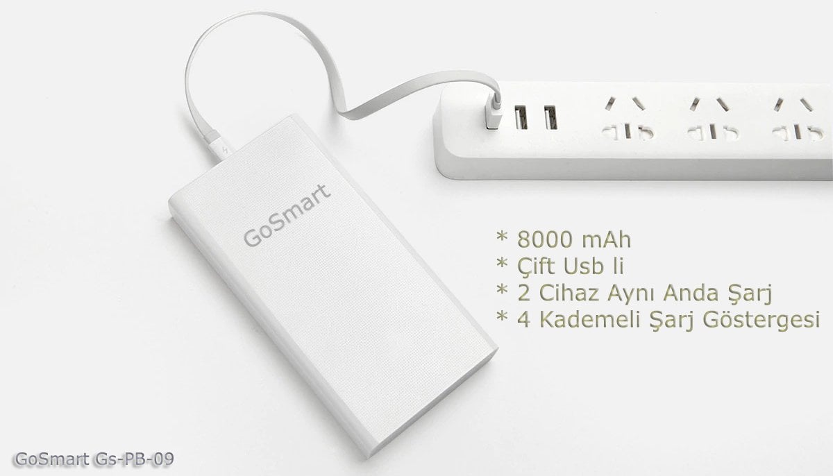 GoSmart GS-PB-9, 8000 mAh Çift Usb Girişli Power Bank