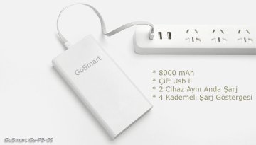 GoSmart GS-PB-9, 8000 mAh Çift Usb Girişli Power Bank