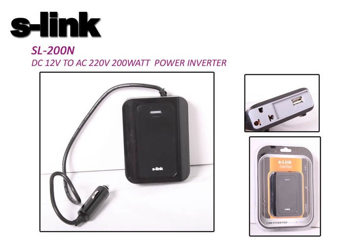 S-link SL-200N 200W DC12V-AC230V Çakmaktan Power İnverter