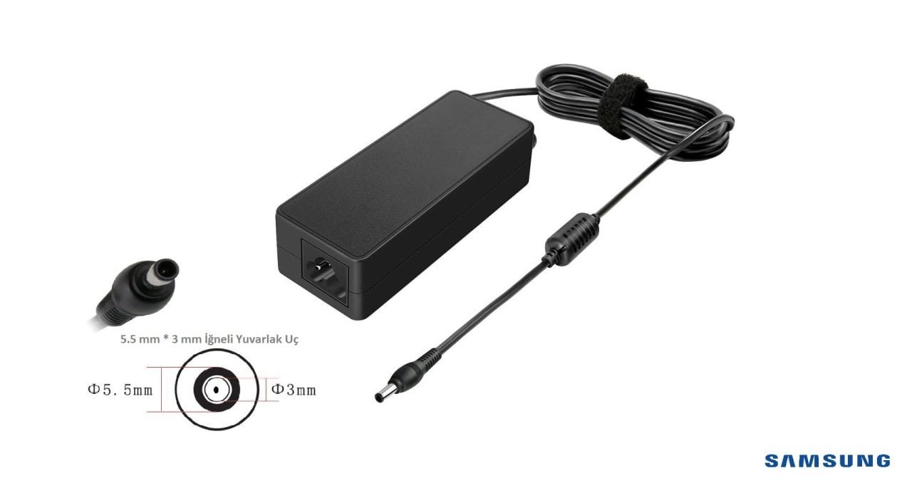 Compaxe CLS-321 Samsung Notebook Şarj Adaptörü...19V 3.16A 60W 5.5*3.0 İğneli Yuvarlak Uçlu Kolay Taşınır Tasarımlı Yüksek Verimli Samsung 19V 3.16A Adaptör