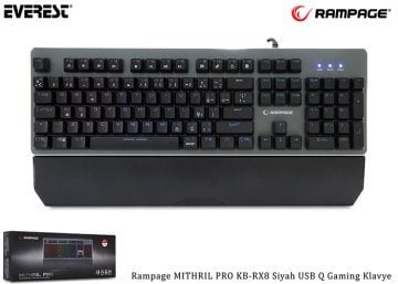 Rampage KB-RX8 MITHRIL Pro Siyah USB Yedi Renk Led Aydınlatmalı Mekanik Tuş Sesli Blue Switchli Anti Ghosting Destekli Q Modern Metal Kasa Gaming Klavye