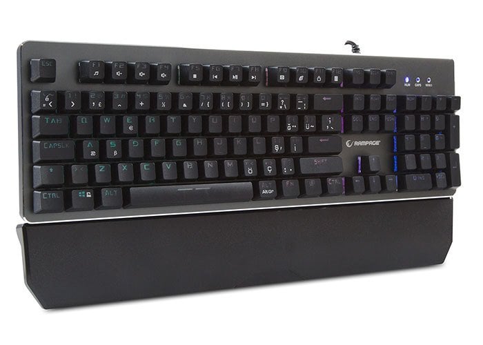 Rampage KB-RX8 MITHRIL Pro Siyah USB Yedi Renk Led Aydınlatmalı Mekanik Tuş Sesli Blue Switchli Anti Ghosting Destekli Q Modern Metal Kasa Gaming Klavye