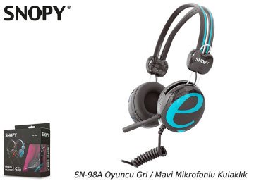 Snopy SN-98A İnternet Kafe Esnek Kablo Gri/Mavi Mikrofonlu Stereo Kulaklık