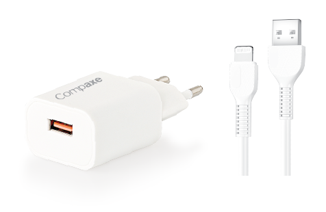 COMPAXE CTA-150IU 18W 5V 3A/ 9V 2A/ 12V 1.5A QC + USB TO LIGHTNING 3 A KABLOLU SET BEYAZ