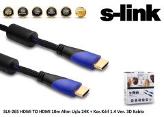 S-link SLX-265 HDMI TO HDMI 10m Altın Uçlu 24K + Kor.Kılıf 1.4 Ver. 3D Kablo