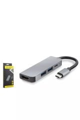 HADRON HDX7840 TYPE-C TO HDTV HDMI 4K 30HZ + TYPE-C + 2*USB3.0 4IN1 GRİ