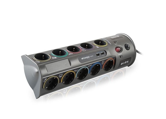 S-link Swapp SP10AF USB 3.1A 1.8m 1.5mm2 10' lu Akım Korumalı Gri + 2 Usb Port 3100mA 5V Priz