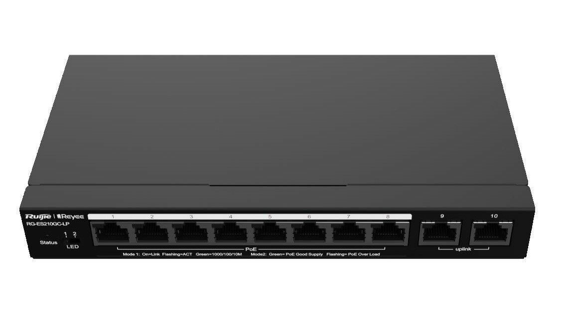 Ruijie Reyee RG-ES210GC-LP 10 Port Gigabit Cloud Yönetilebilir PoE+ Switch 8 Port PoE+ 70W