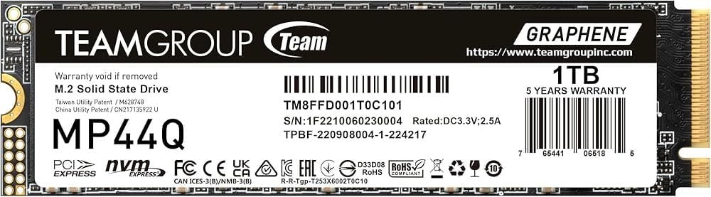 Team MP44Q 1TB Gen4x4 7400/6200MB/s NVMe PCIe M.2 SSD Disk