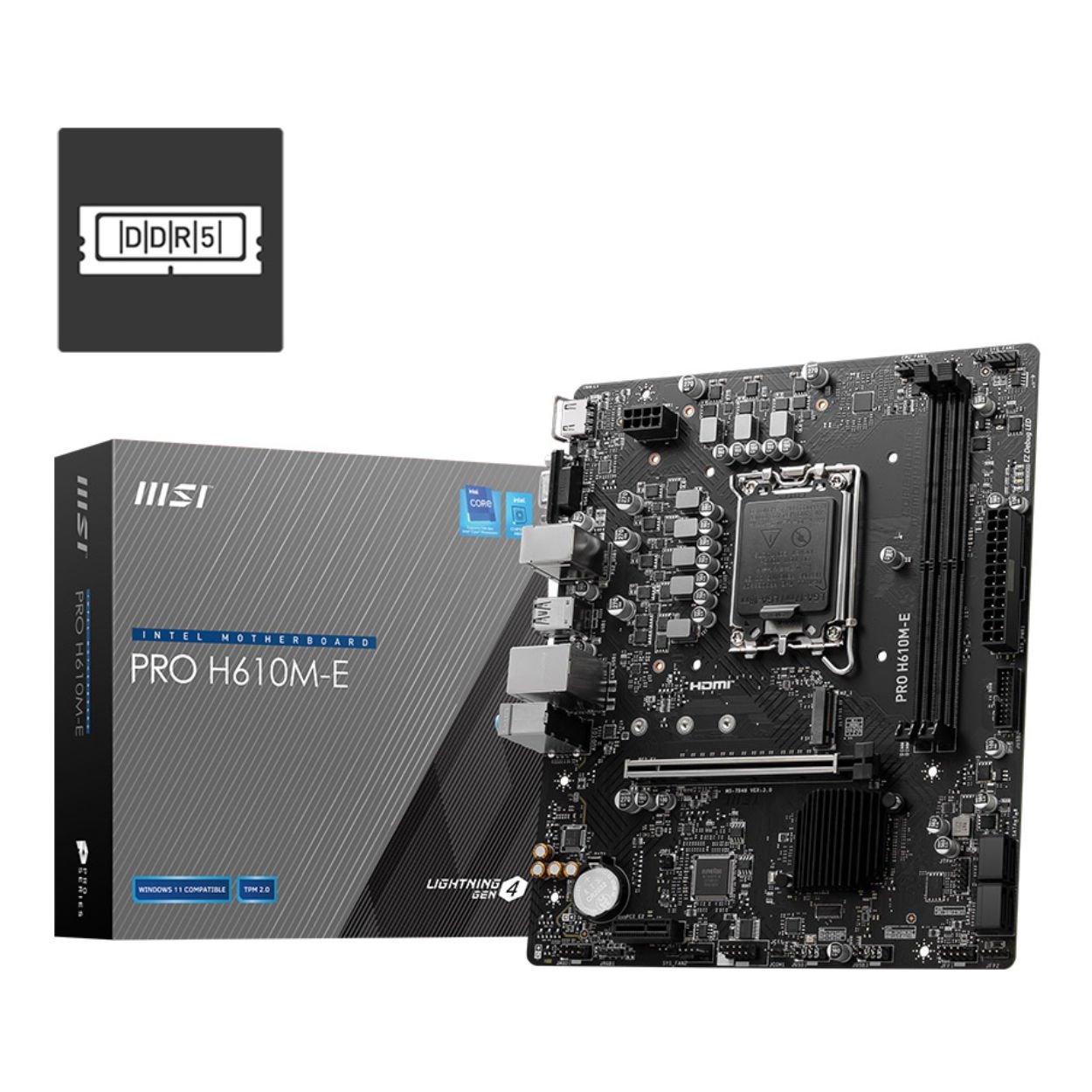 MSI PRO H610M-E DDR5 SOKET 1700 5600(OC) HDMI VGA M.2 USB3.2 1x 1G LAN mATX