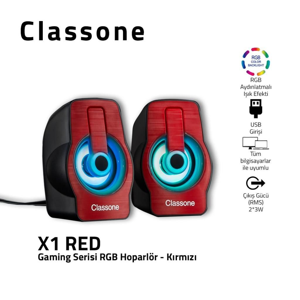 Classone X1 Red RGB Gaming Hoparlör – Kırmızı