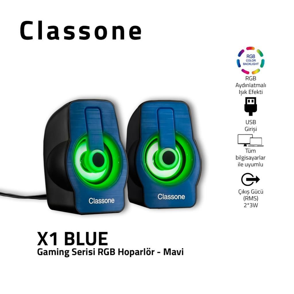 Classone X1 Blue RGB Gaming Hoparlör – Mavi