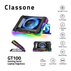 Classone GT100 Gaming 2200RPM , Rgb Işıklı 17.3'' Notebook soğutucu stand