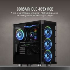 CORSAIR CC-9011188-WW ICUE 465X RGB TEMPERLI CAM YAN PANEL MID TOWER BILGISAYAR KASASI SIYAH