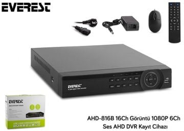 Everest AHD-816B 16Ch Görüntü 1080N 6Ch Ses AHD DVR Kayıt Cihazı