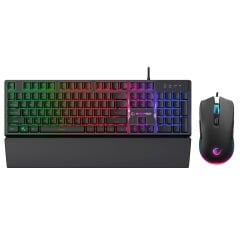 Rampage KM-RX7 FORTUNA V2 Gökkuşağı Aydınlatmalı USB Siyah Gaming Combo US Layout English Gaming Klavye + 12800 dpi Mous