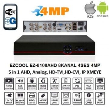 Ezcool Ez-8108Ahd 8 Kanal 4 Ses 1Hdd Hdmi Ahd Dvr Kayıt Cihazı