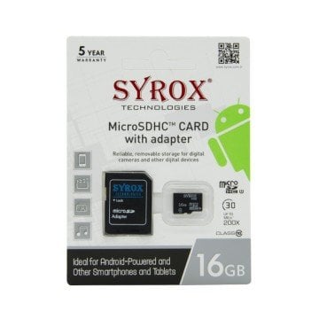 Syrox Micro Sd Hafıza Kartı 16 GB Class 10 (Adaptörlü)