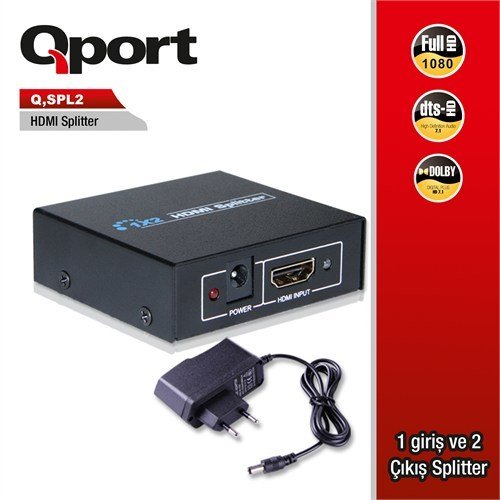 Qport Q-SPL2 Full HD 1 Giriş 2 Çıkışlı HDMI Splitter/Sinyal Çoğaltıcı