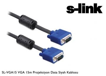 S-link SL-VGA15 VGA 15m Projeksiyon Data Siyah Kablosu