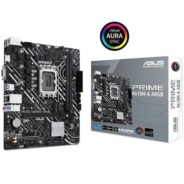 ASUS Prime H610M-K ARGB Intel 2 X DIMM SLOTS Max. 96GB DDR5 1XVGA+ 1XHDMI 1X1 X M.2 Anakart