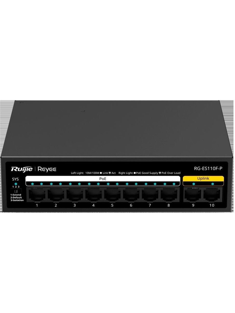 Reyee RG-ES110F-P 10 Portlu, 10/100 Fast Ethernet, Tak Çalıştır Switch, 8 Port PoE+ (110W)