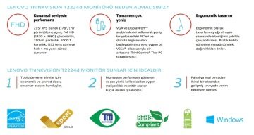 Lenovo ThinkVision T2224d 21.5'' IPS Led Monitör - 61B1JAT1TK