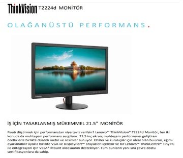 Lenovo ThinkVision T2224d 21.5'' IPS Led Monitör - 61B1JAT1TK