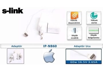 S-link IP-NB60  Mıknatıs APPLE Notebook Standart Adaptör - 60w 16.5V 3.65A
