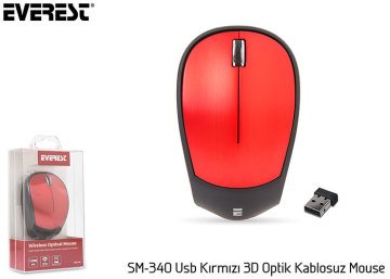 Everest SM-340 Usb Kırmızı 3D Optik Süper Sessiz Alkalin Pilli Kablosuz Mouse