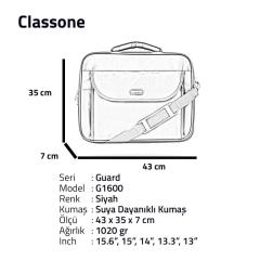 CLASSONE G1600 Guard Serisi Kasnaklı Notebook Çantası 15,4''-15,6'' uyumlu