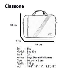 Classone BND204 Eko1 Serisi -15.6 inch Uyumlu-Gri Notebook Çantası