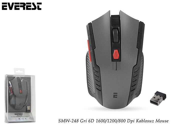 Everest SMW-248 Gri 6D 1600/1200/800 Dpi Kablosuz Mouse