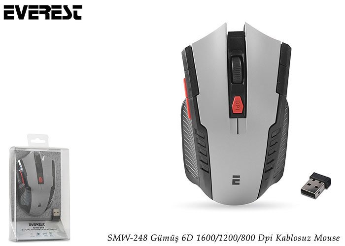 Everest SMW-248 Gümüş 6D 1600/1200/800 Dpi Kablosuz Mouse
