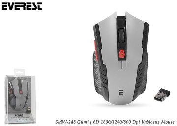 Everest SMW-248 Gümüş 6D 1600/1200/800 Dpi Kablosuz Mouse