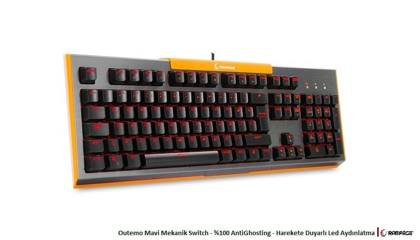 Everest Rampage KB-R15 Pulse Siyah/Turuncu Outemo Mavi Mekanik Tuşlu Oyuncu Klavye - Sağlam Metal Kasa Makro %100 Anti Ghosting