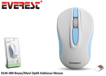 Everest DLM-380 1000dpi Kablosuz Mouse...Kolay Taşınır Minimal Tasarım Beyaz Mavi Renk 2.4 Ghz Optik Sensörlü Kablosuz Mouse