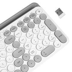 Everest EKW-28 Beyaz/Gri 2.4G+BT1+BT2 Çoklu Cihaz Bağlantılı Q Yuvarlak Tuşlu Kablosuz klavye