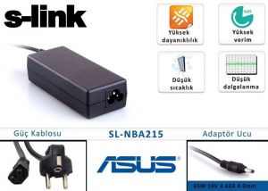 S-link SL-NBA215 65W 19V 3.42A 4.0mm/1.5mm Asus / Casper vb. Ultrabook Standart Adaptör