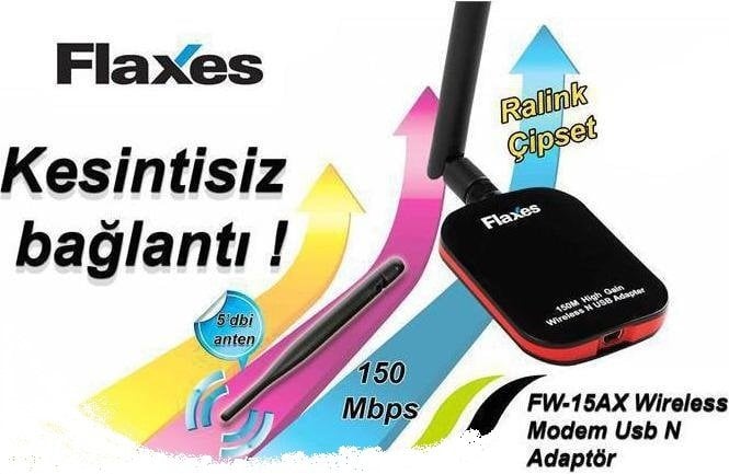 FW-15AX 150Mbps 5Dbi Anten 1 Km Menzilli Win8 Destekli USB Wireless Adaptör